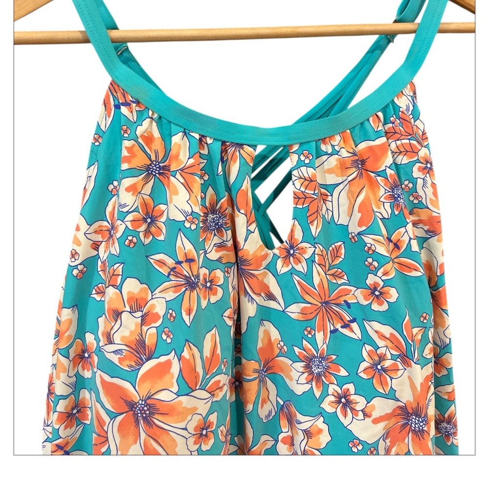 Lands’ End Tankini Swimsuit Top Blouse on Floral Turquoise Coral Strappy sz 24W - Picture 8 of 15